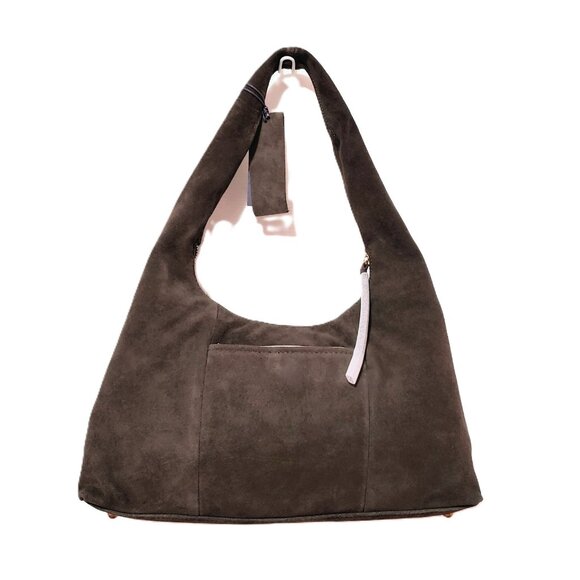 NWT American Leather Co. Adina Hobo Bag Chocolate Brown Suede Triangle Hobo Bag - Picture 6 of 12